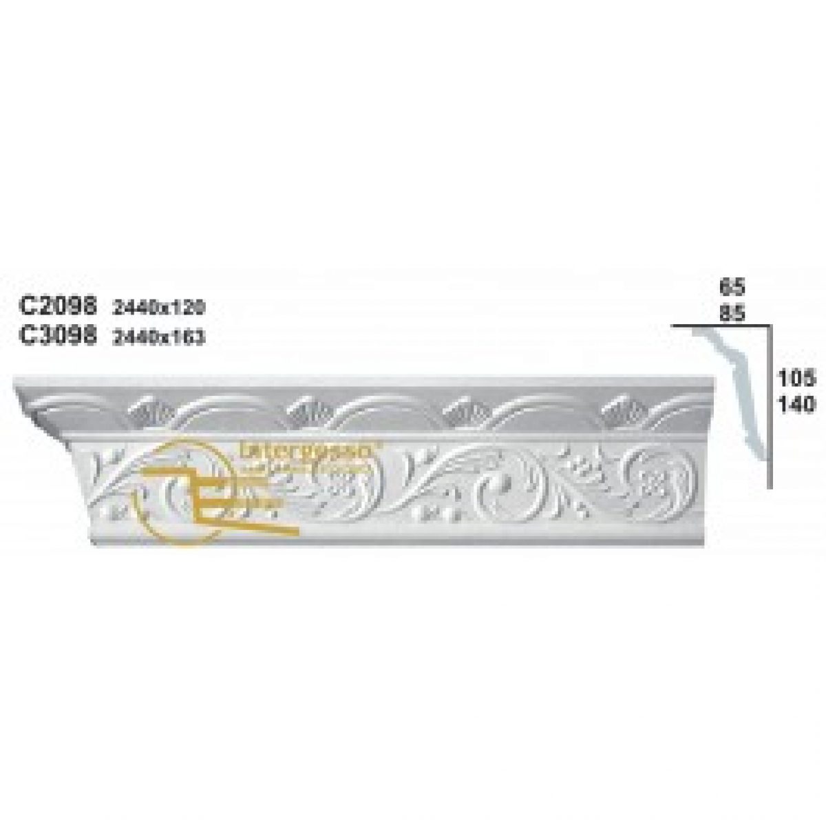 Cornice Moulding in Plaster C3098 (2440 x 163 mm)