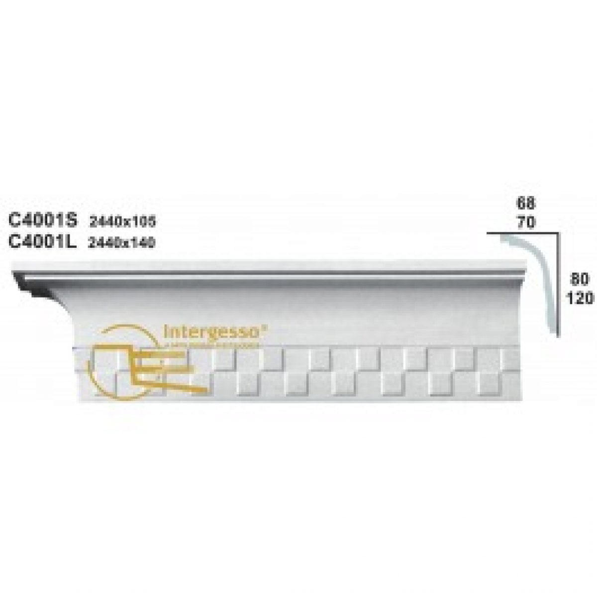 Cornice Moulding in Plaster C4001L (2440 x 140 mm)