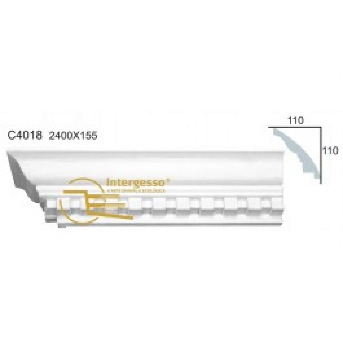 Cornice Moulding in Plaster C4018 (2400 x 155 mm)