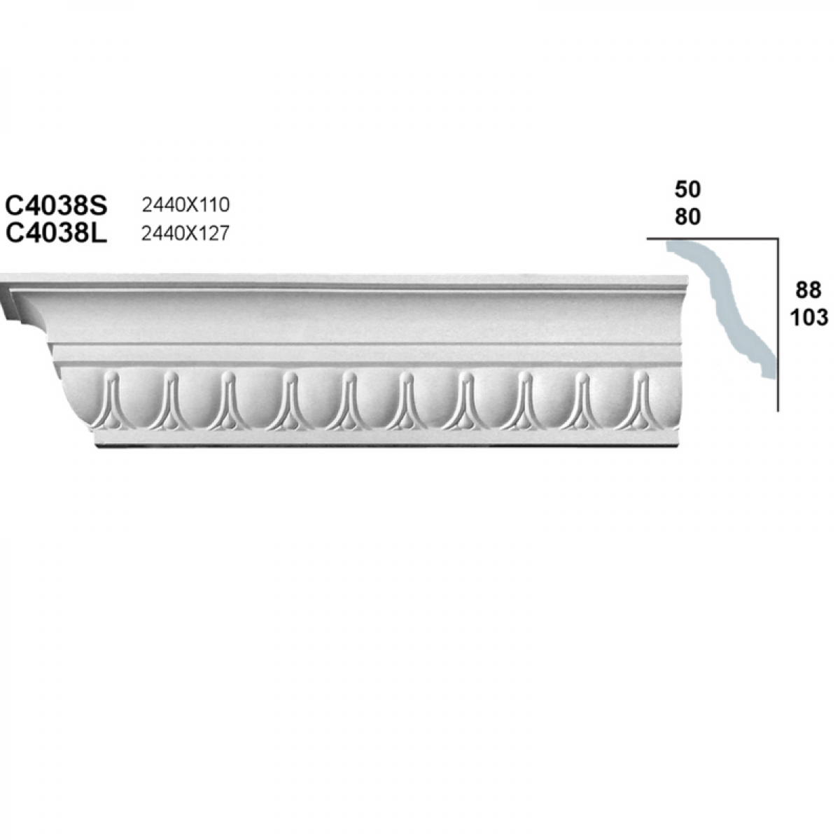 Cornice Moulding in Plaster C4038L (2440 x 127 mm)