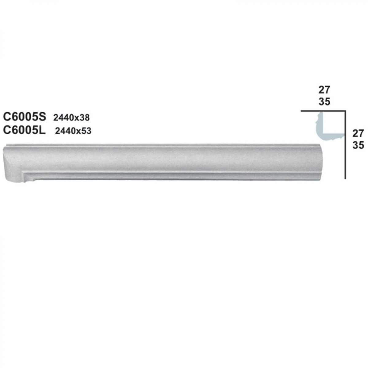 Cornice Moulding in Plaster C6005L (2440 x 53 mm)