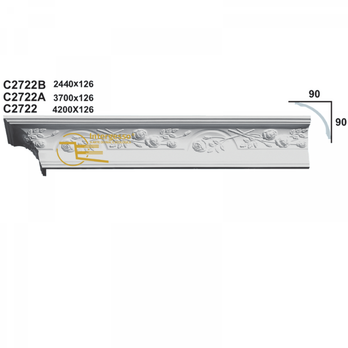 Cornice Moulding in Plaster C2722A (3700 x 126 mm)