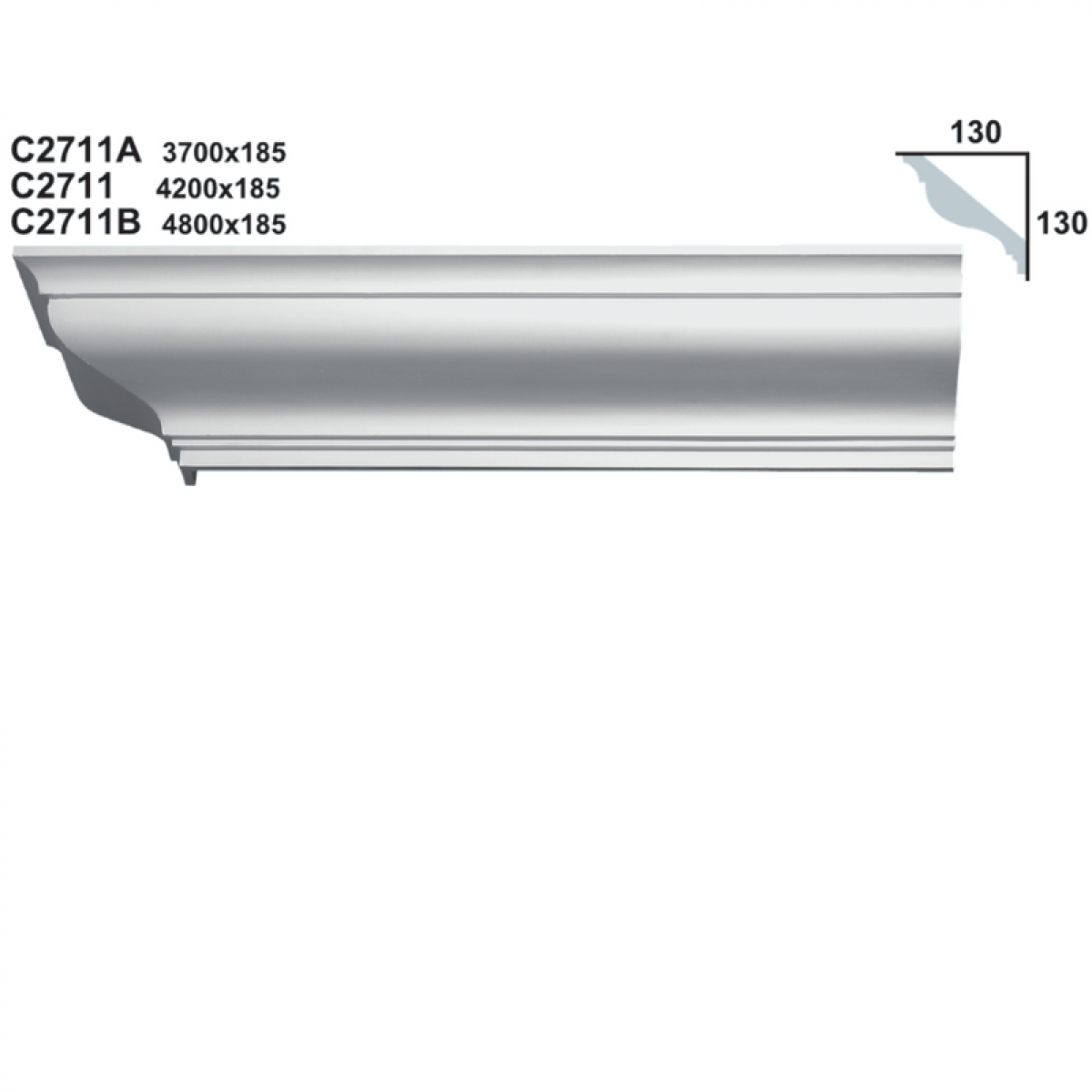 Cornice Moulding in Plaster C2711 (2500 x 185 mm)