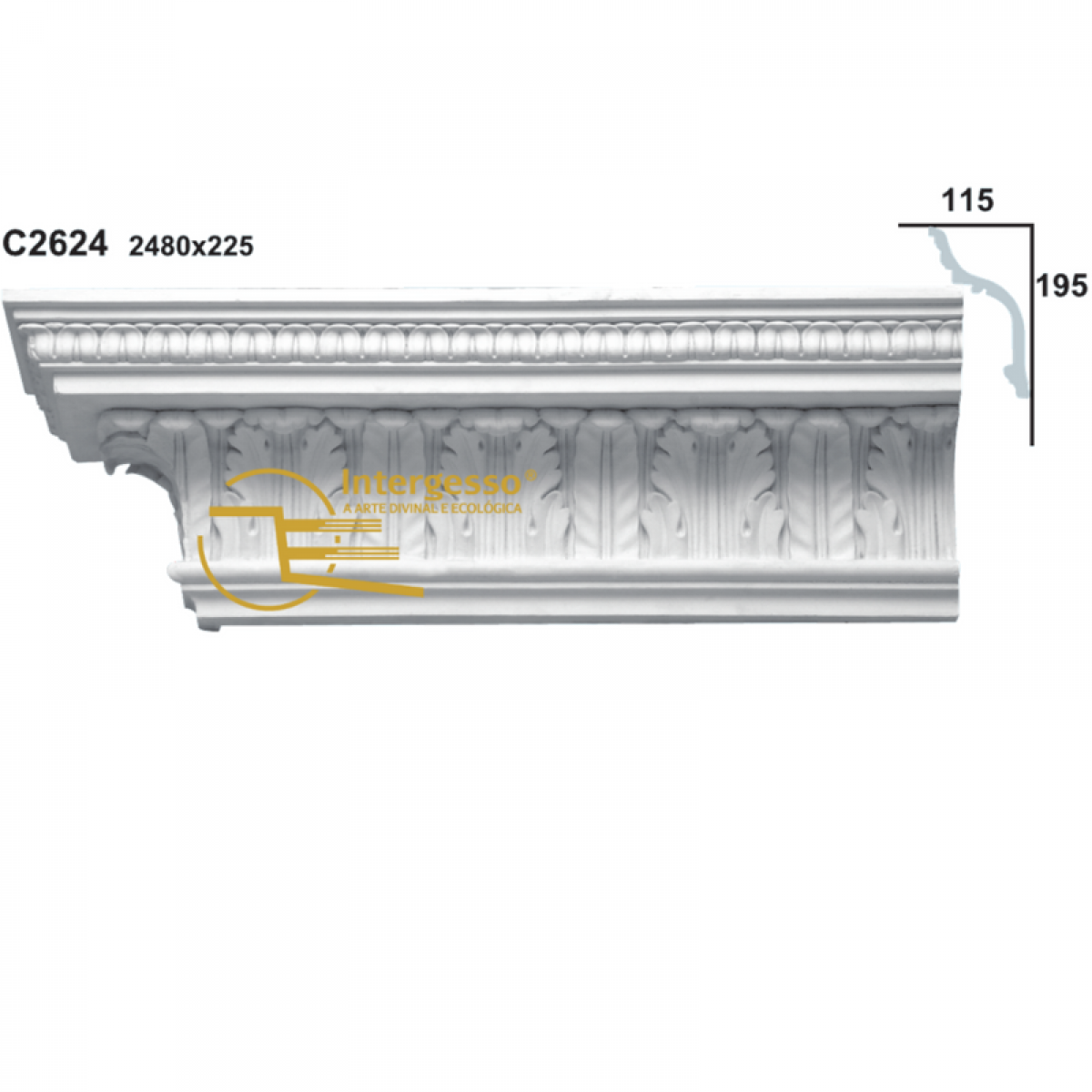 Cornice Moulding in Plaster C2624 (2480 x 225 mm)