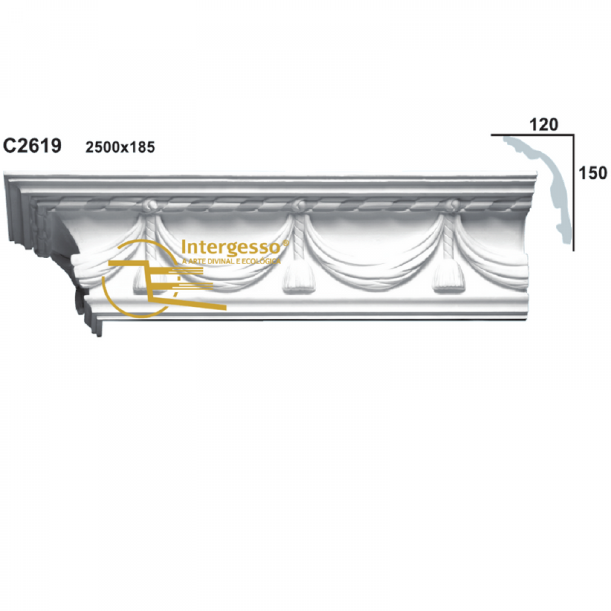 Cornice Moulding in Plaster C2619 (2500 x 185 mm)