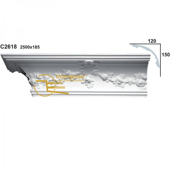 Cornice Moulding in Plaster C2618 (2500 x 185 mm)