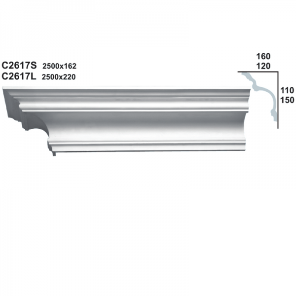 Cornice Moulding in Plaster C2617L (2500 x 220 mm)