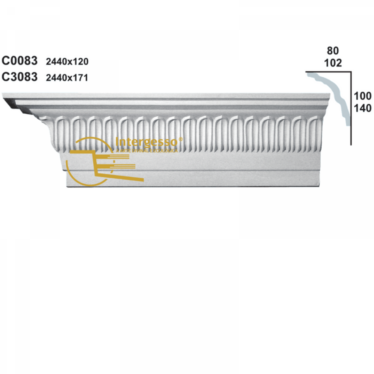 Cornice Moulding in Plaster C3083 (2440 x 171 mm)