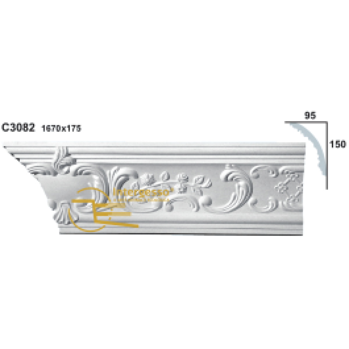 Cornice Moulding in Plaster C3082 (1670 x 175 mm)