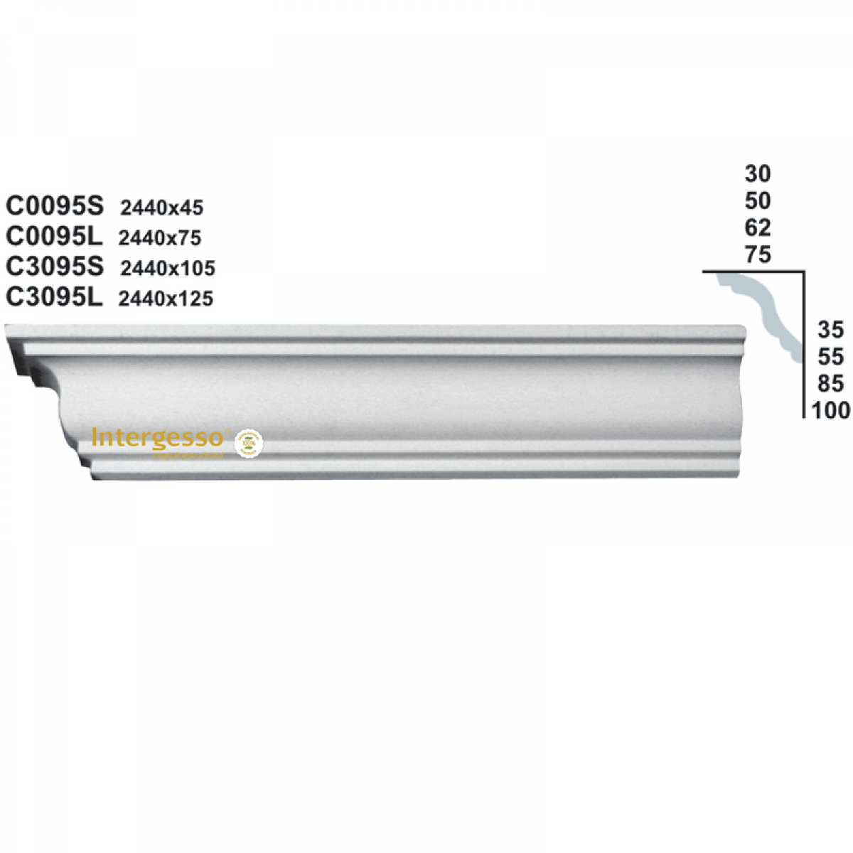 Cornice Moulding in Plaster C3095S (2440 x 105 mm)