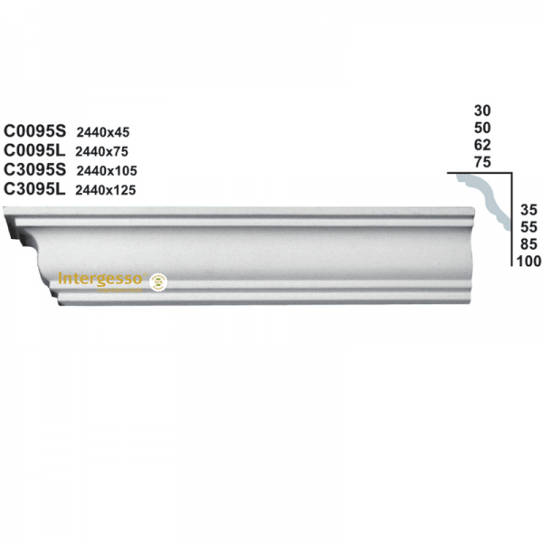 Cornice Moulding in Plaster C3095S (2440 x 105 mm)