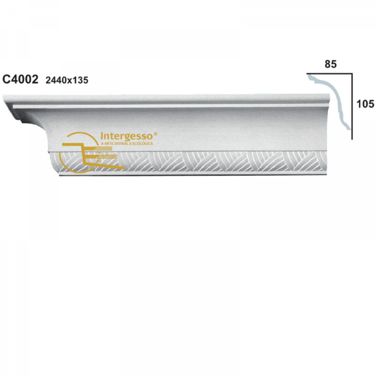 Cornice Moulding in Plaster C4002 (2440 x 135 mm)