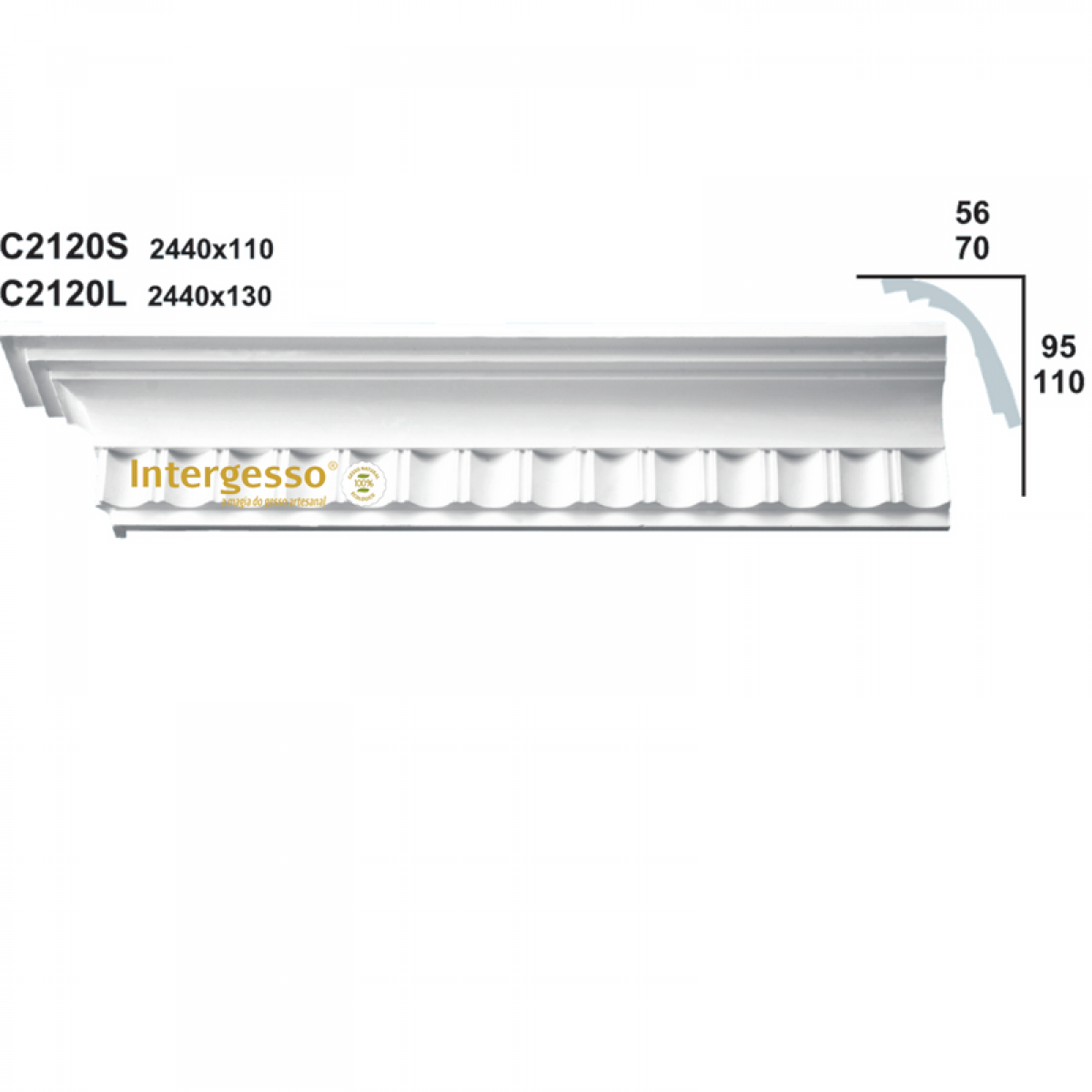 Cornice Moulding in Plaster C2120S (2440 x 110 mm)