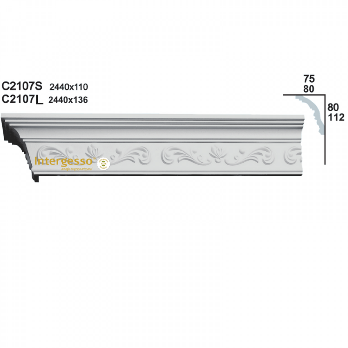 Cornice Moulding in Plaster C2107L (2440 x 136 mm)