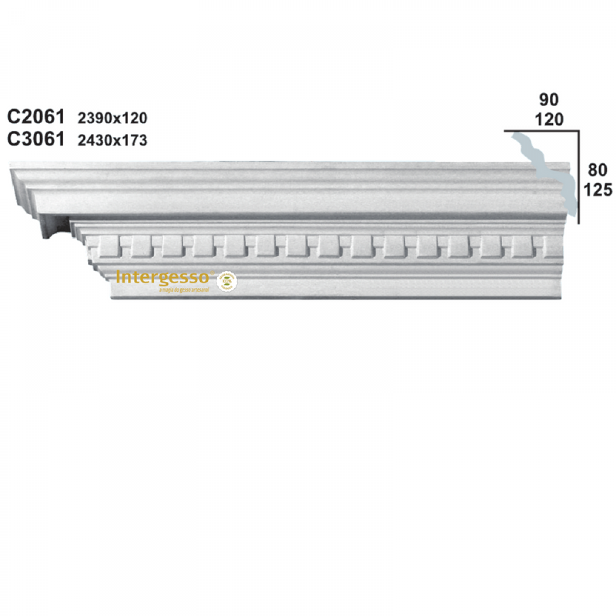 Cornice Moulding in Plaster C3061 (2430 x 173 mm)