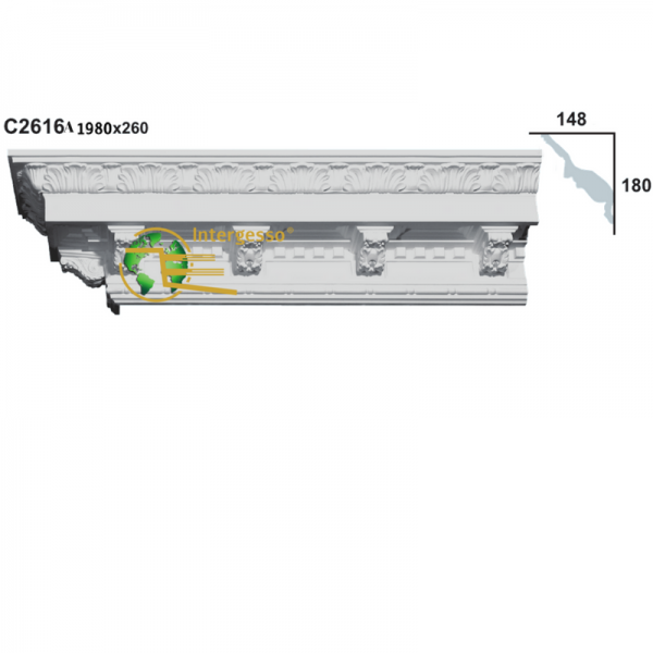 Cornice Moulding in Plaster C2616A (1980x230mm)