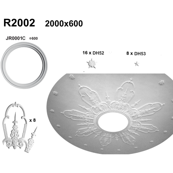 Ceiling Centre in Plaster R2002 (2000 x 600 mm)