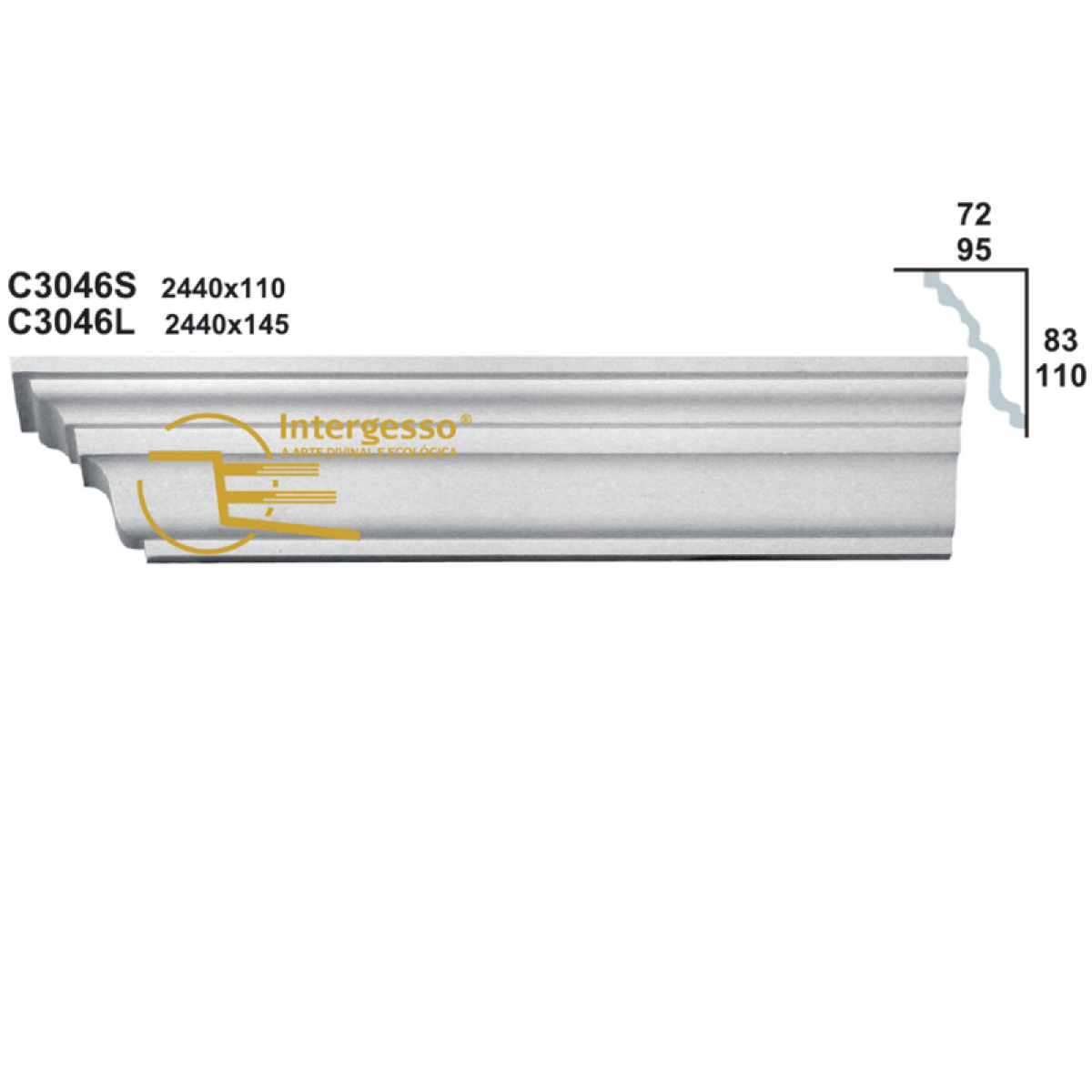 Cornice Moulding in Plaster C3046L (2440 x 145 mm)
