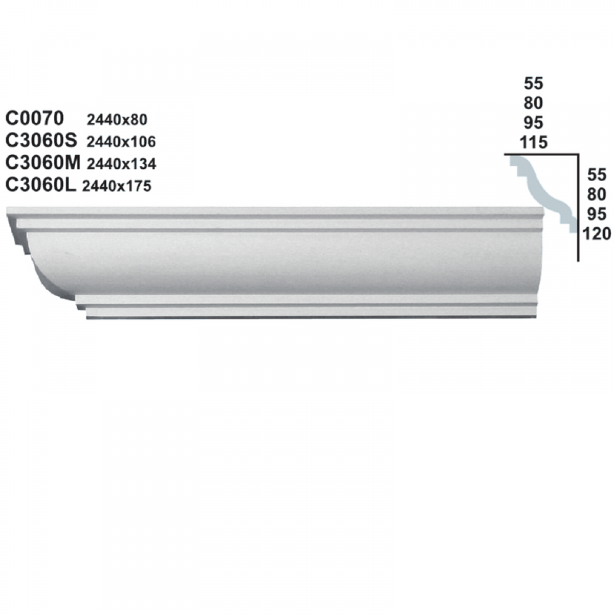 Cornice Moulding in Plaster C3060M (2440 x 134 mm)