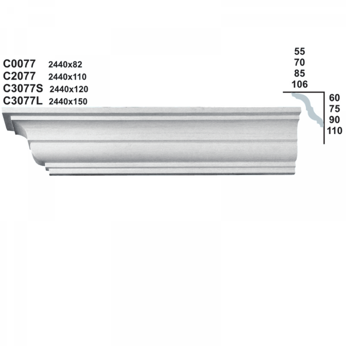 Cornice Moulding in Plaster C3077L (2440 x 150 mm)