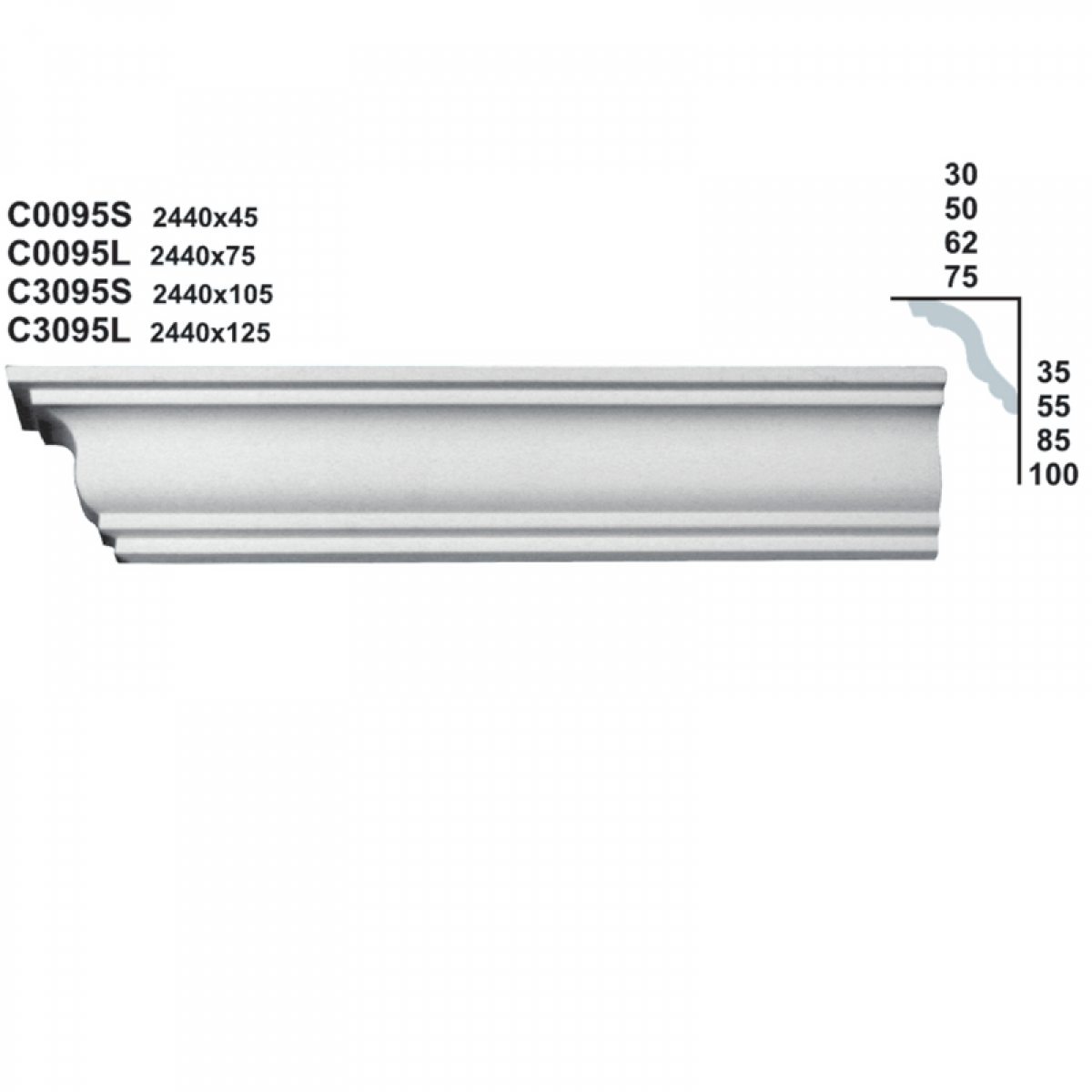 Cornice Moulding in Plaster C3095L (2440 x 125 mm)