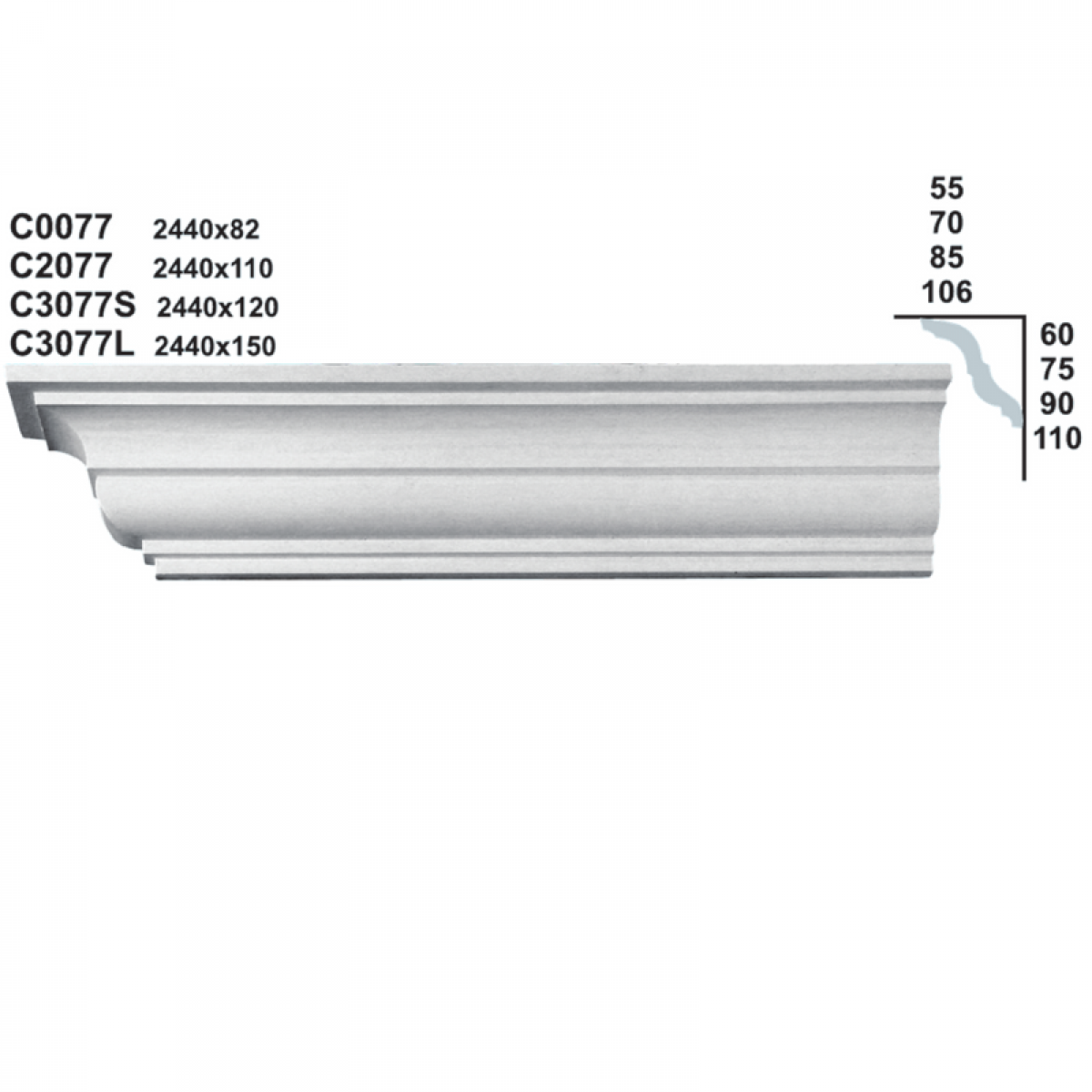 Cornice Moulding in Plaster C3077S (2440 x 120 mm)