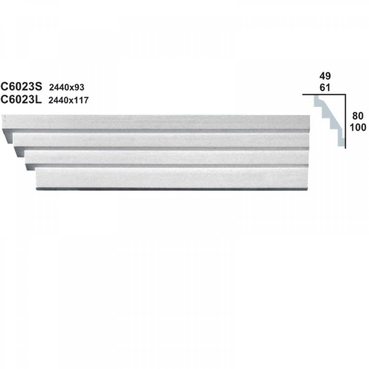 Cornice Moulding in Plaster C6023S (2440 x 93 mm)