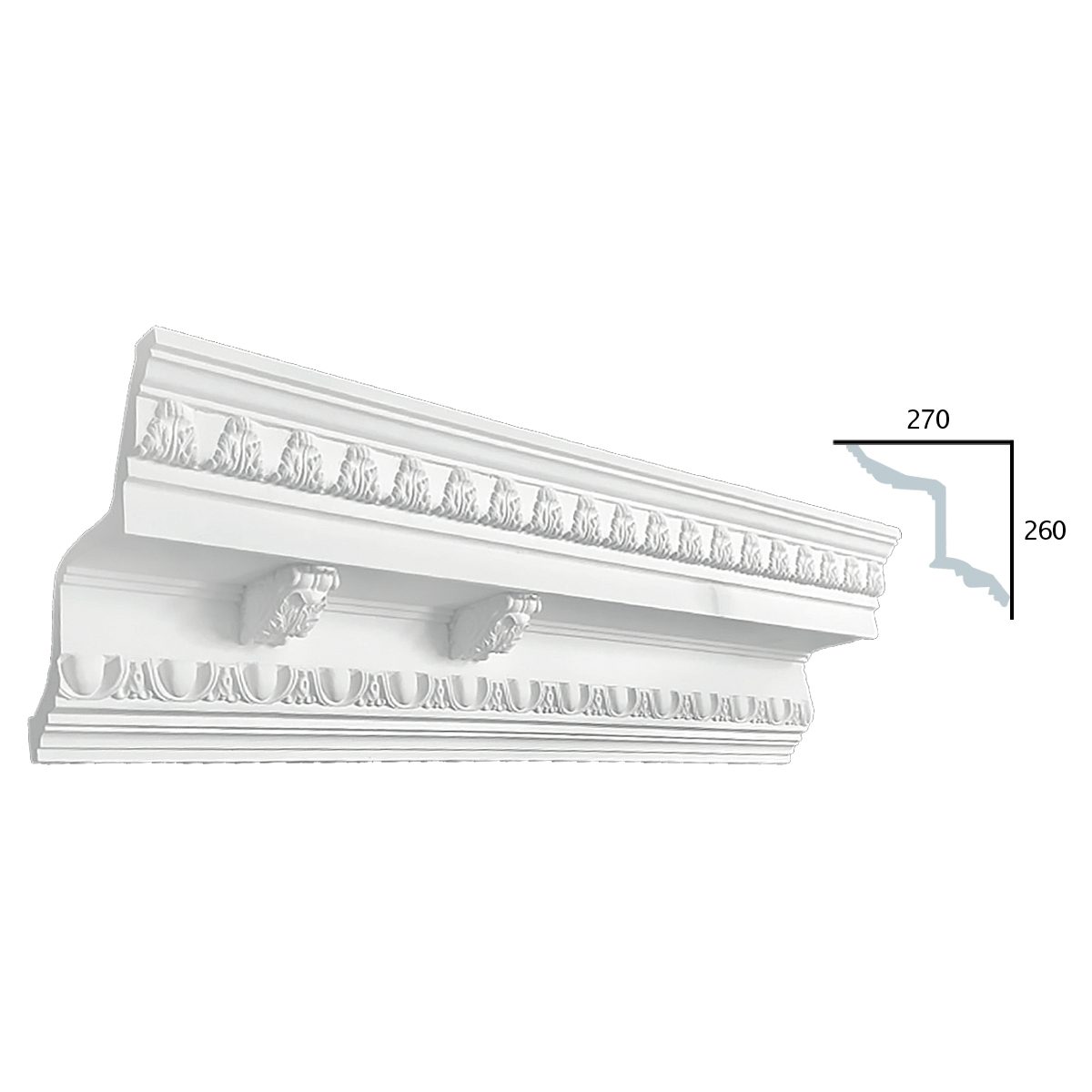 Cornice Moulding in Plaster CB016 (1110 x 365 mm) with 6 Peanhas